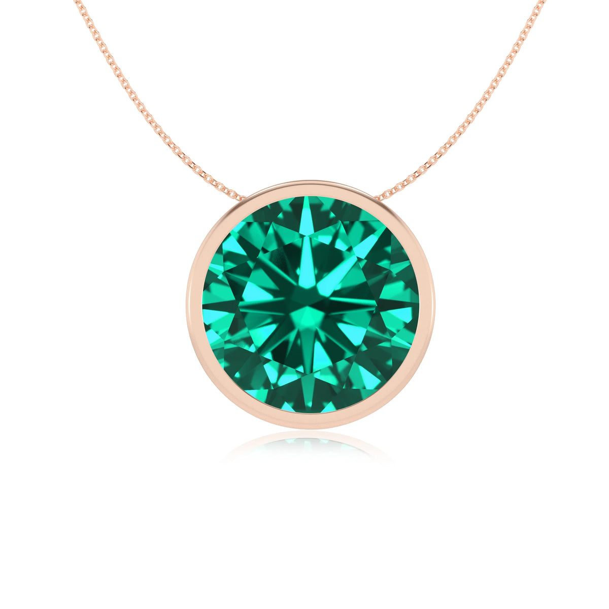 lab grown emerald round solitaire necklaces in rose gold 