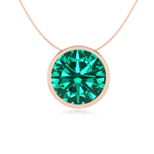 lab grown emerald round solitaire necklaces in rose gold 