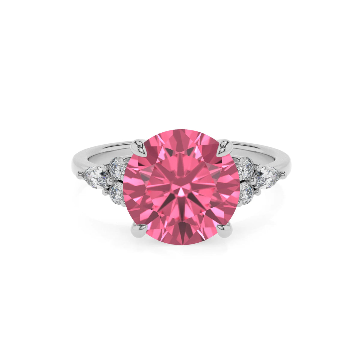 lab grown pink-tourmaline round solitaire rings in sterling silver 