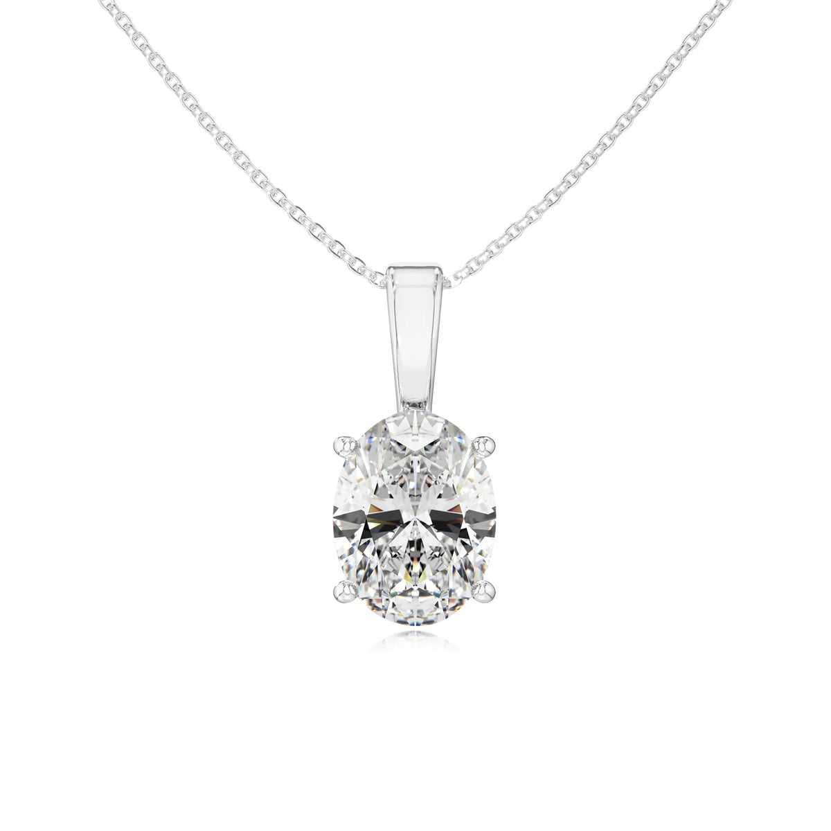lab grown moissanite oval solitaire necklaces in white gold 