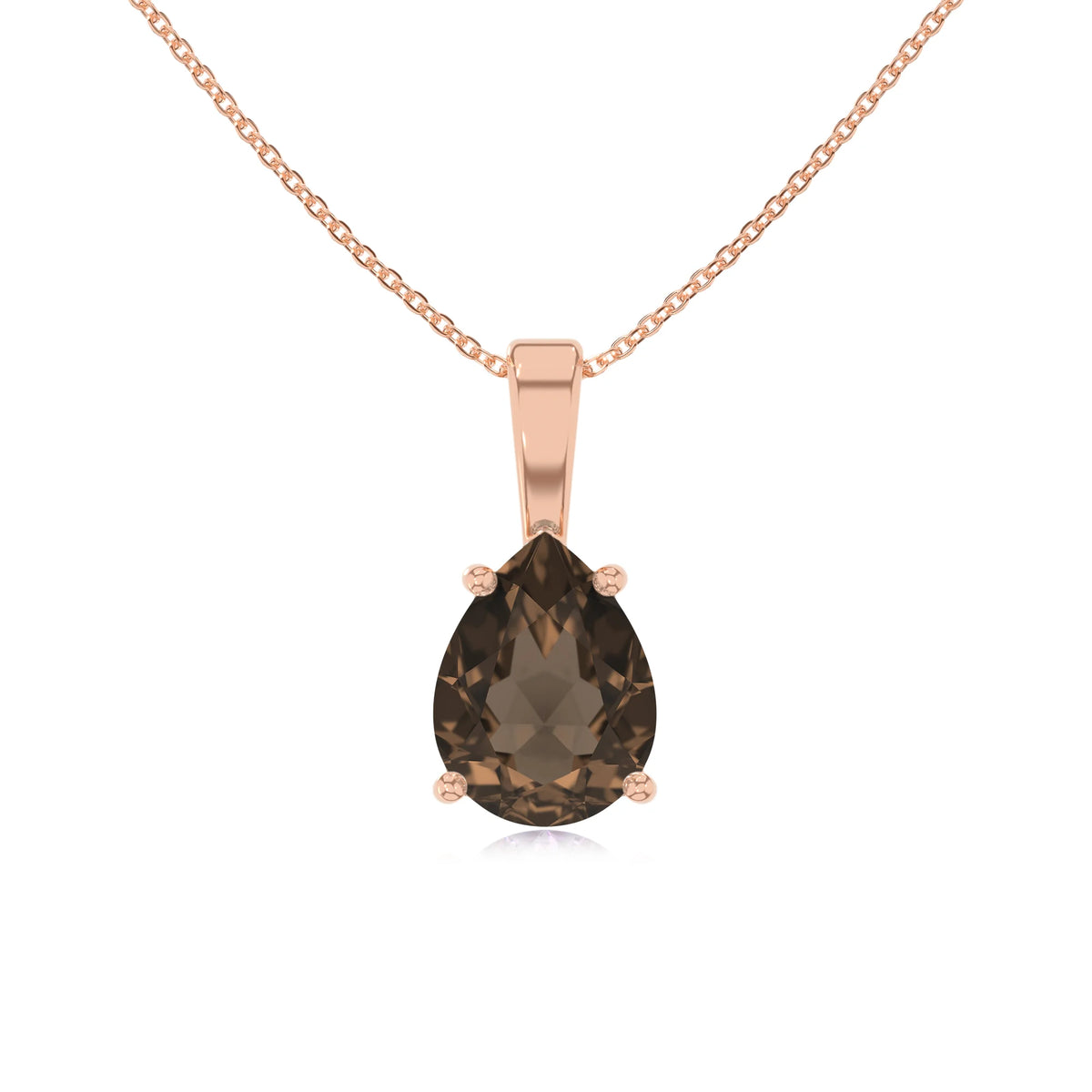 natural smoky-quartz pear solitaire necklaces in rose gold 