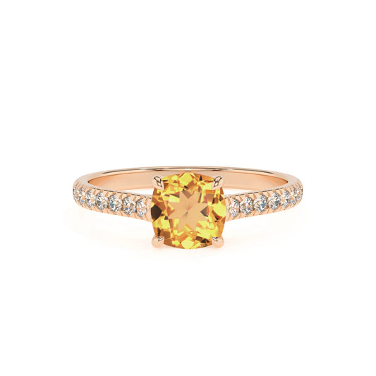 lab grown citrine cushion half eternity solitaire engagement rings in rose gold 
