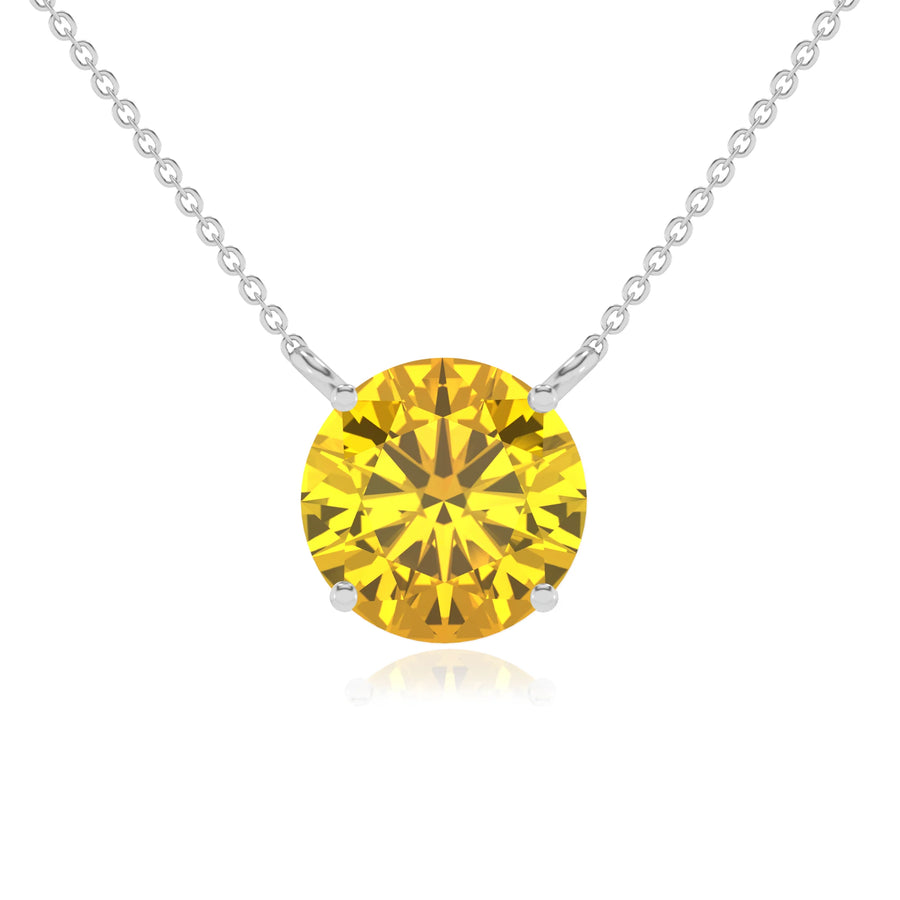 lab grown yellow-sapphire round solitaire necklaces in white gold 