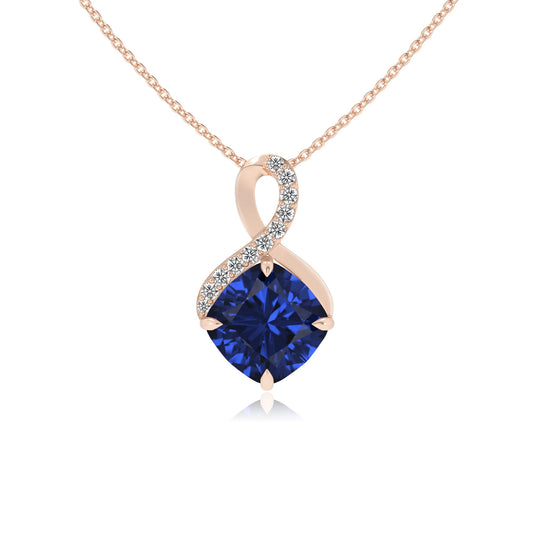 lab grown blue-sapphire cushion infinity necklaces in rose gold 