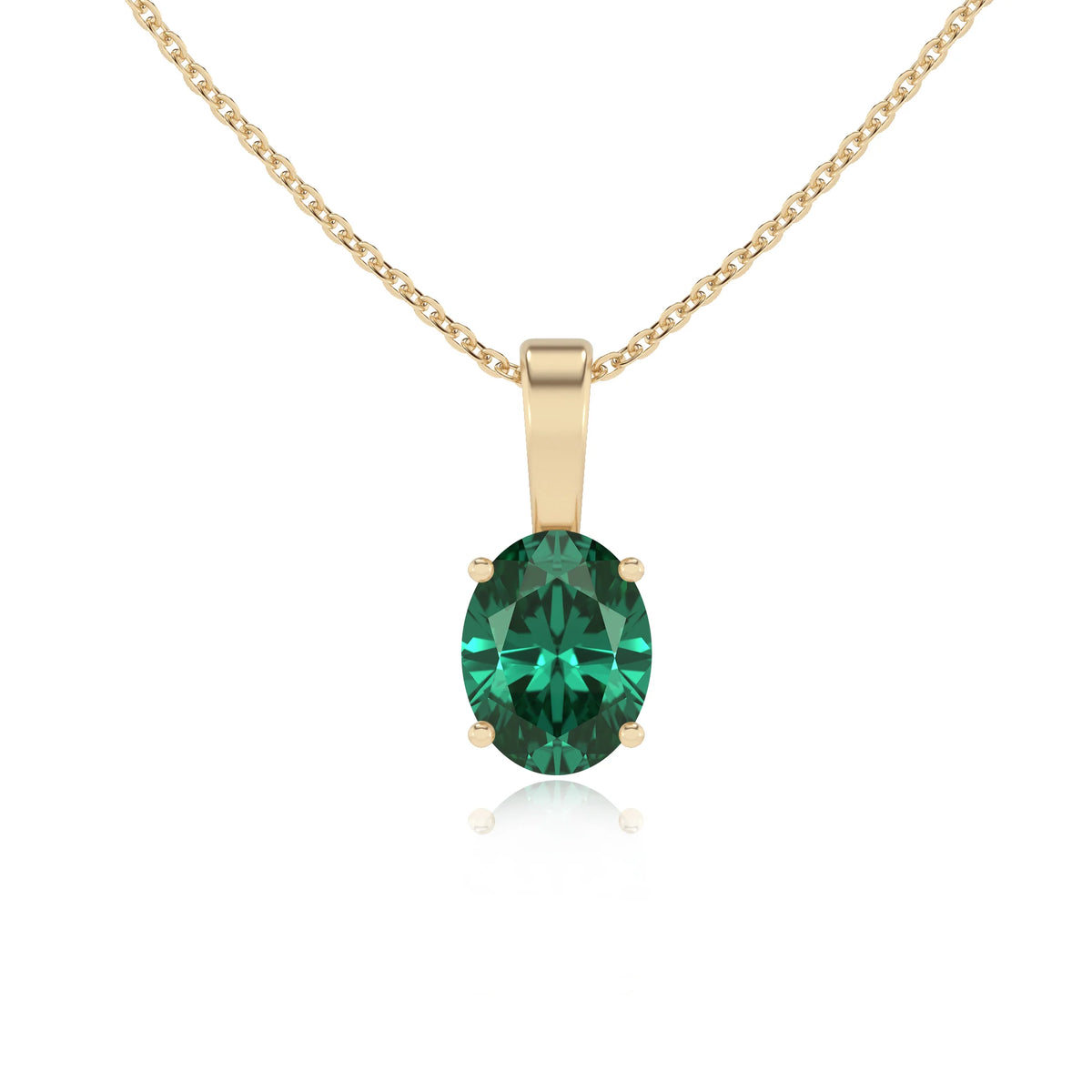 lab grown emerald oval solitaire necklaces in yellow gold 
