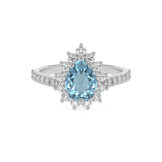 lab grown aquamarine pear solitaire rings in sterling silver 