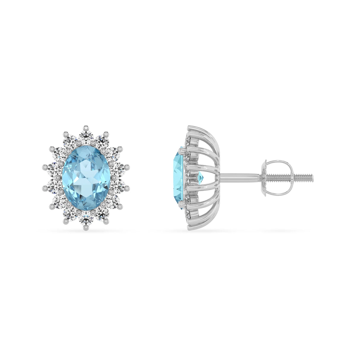 lab grown aquamarine oval stud earrings in sterling silver 