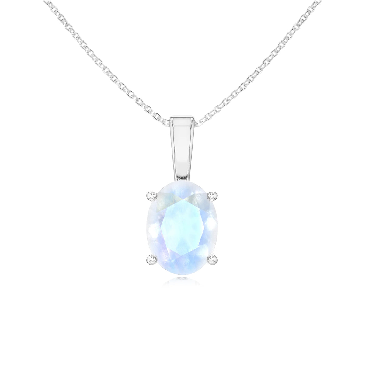 natural rainbow-moonstone oval solitaire necklaces in sterling silver 