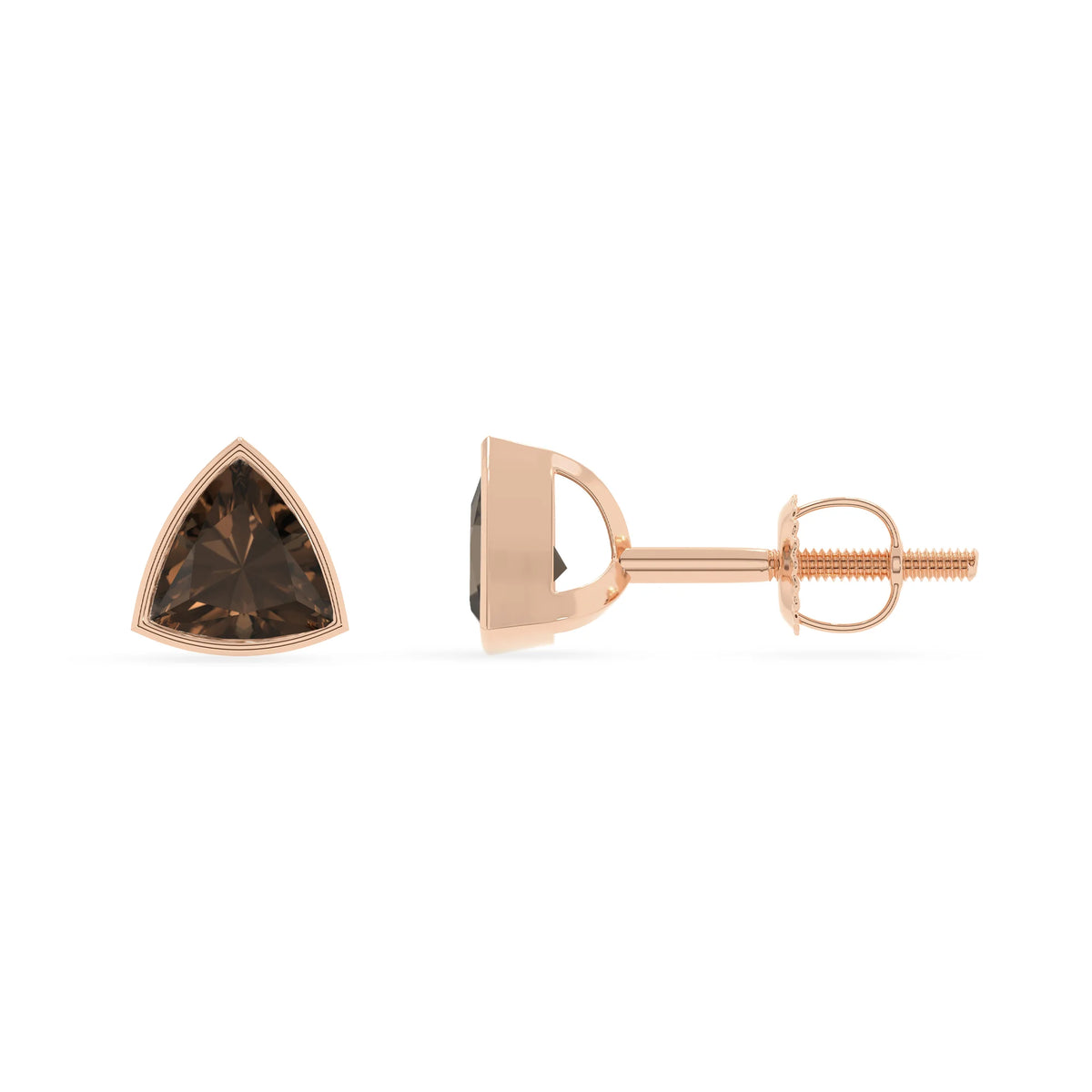 natural smoky quartz trillion stud earrings in rose gold 