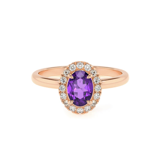 lab grown amethyst oval solitaire rings in rose gold 