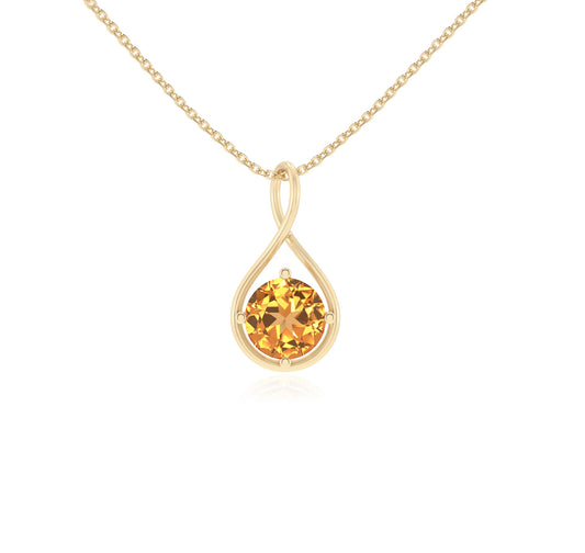 lab grown citrine round solitaire necklaces in yellow gold 