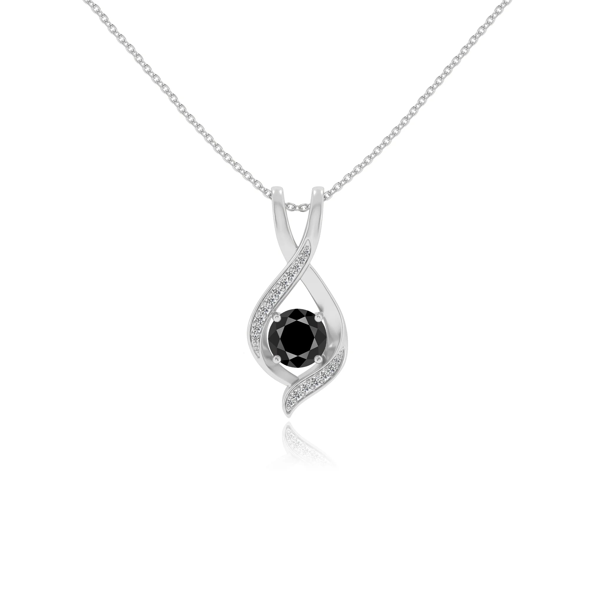 natural black-onyx round solitaire necklaces in white gold 