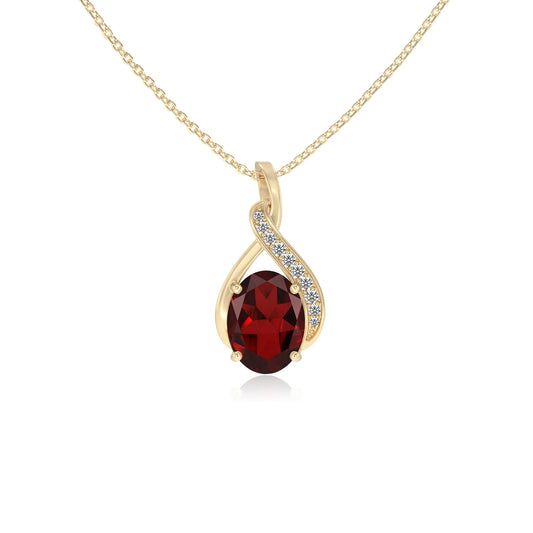 natural garnet oval solitaire necklaces in yellow gold 