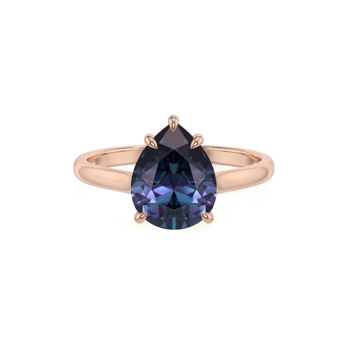 lab grown alexandrite pear solitaire rings in rose gold 