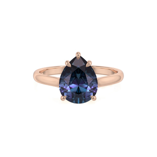 lab grown alexandrite pear solitaire rings in rose gold 