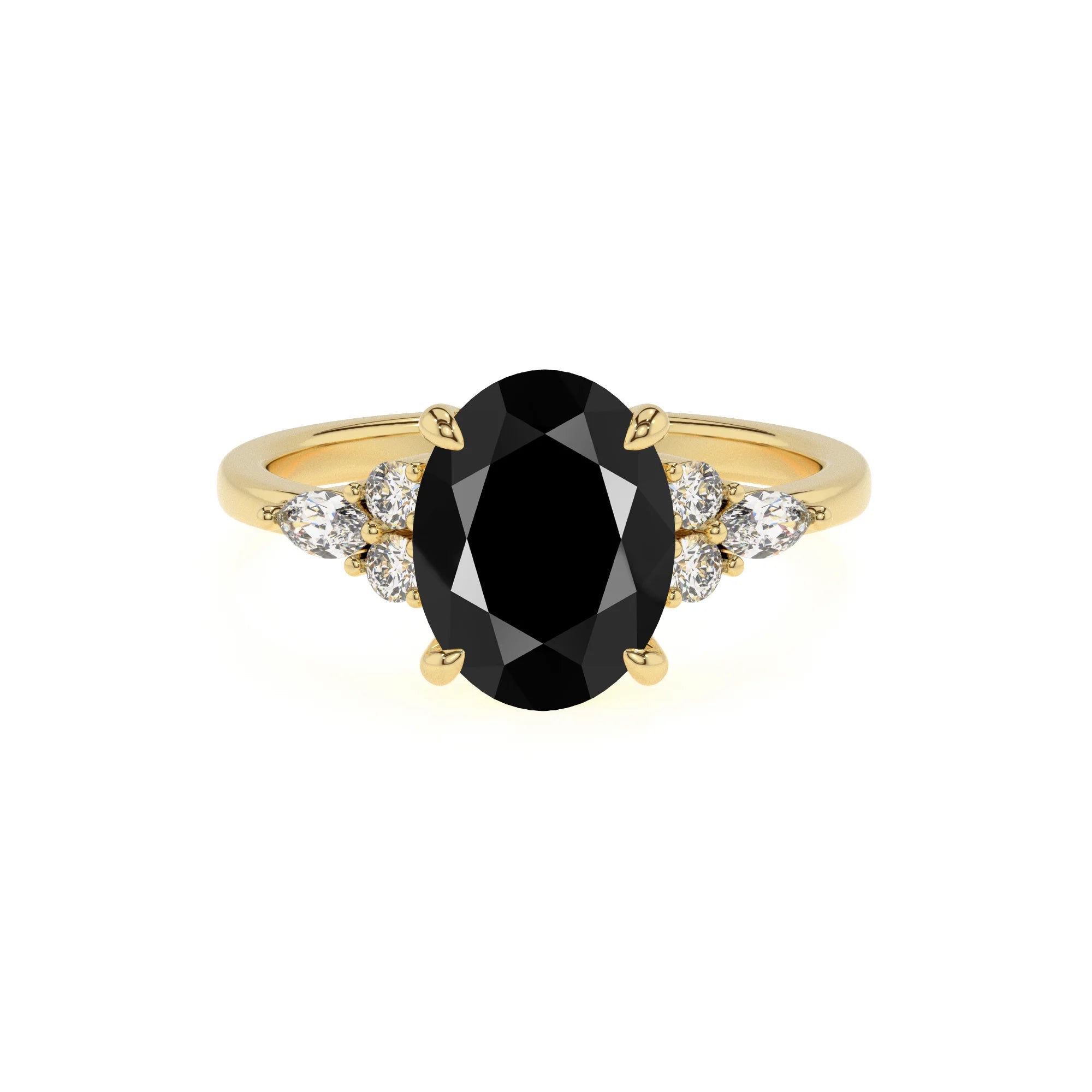 natural black-onyx oval solitaire rings in yellow gold 