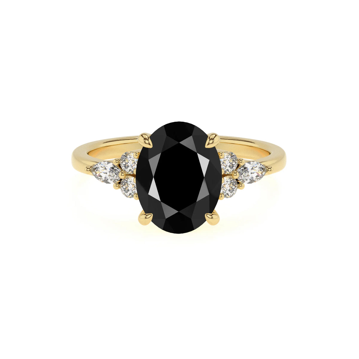 natural black-onyx oval solitaire rings in yellow gold 