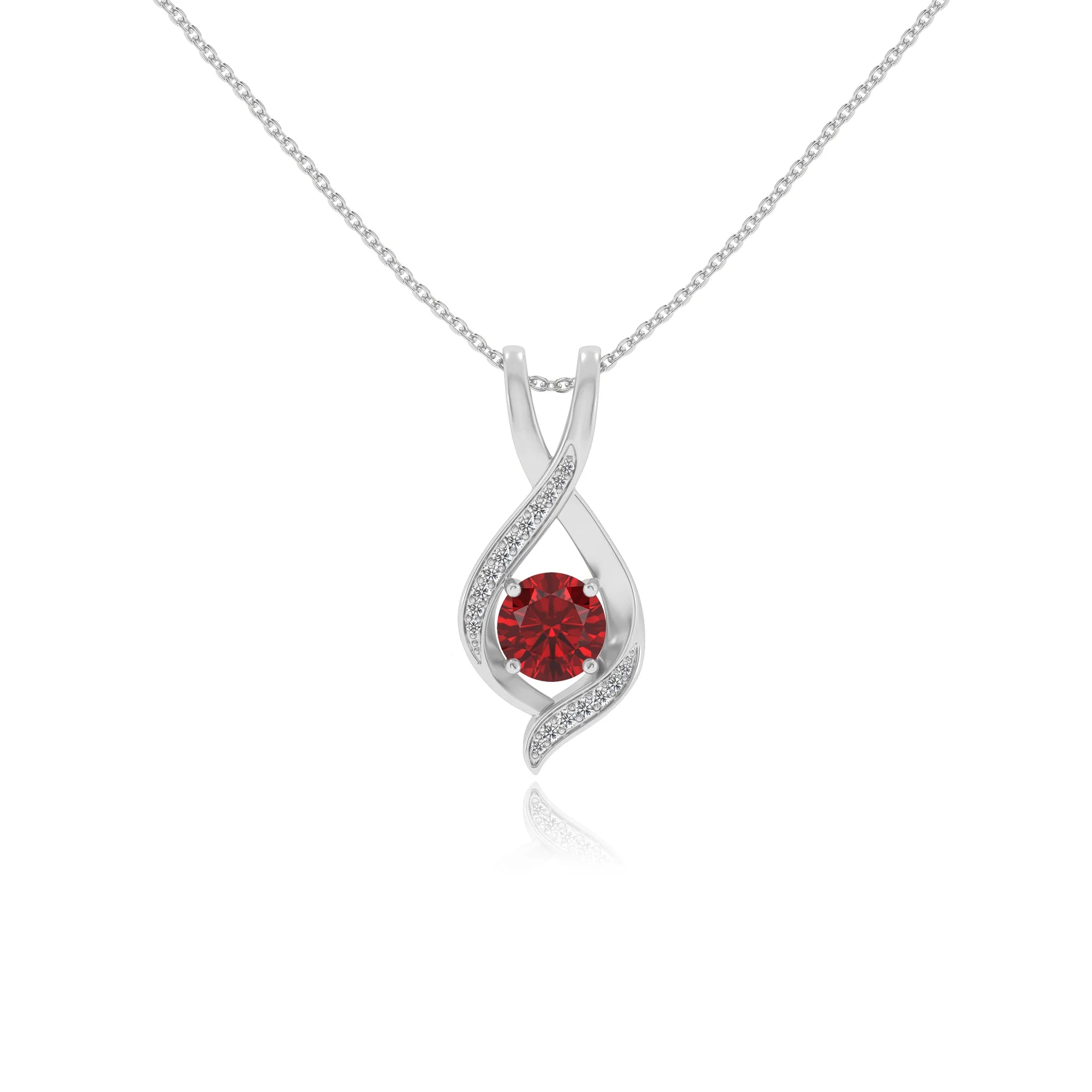 lab grown ruby round solitaire necklaces in sterling silver 