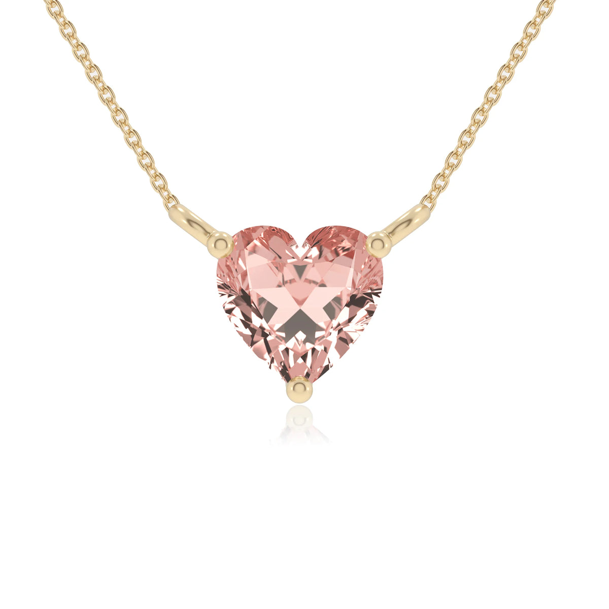 lab grown morganite heart solitaire necklaces in yellow gold 
