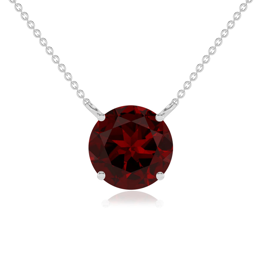natural garnet round solitaire necklaces in platinum 