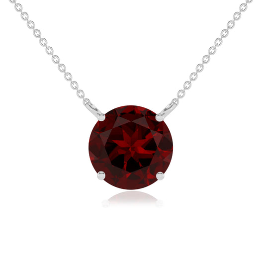 natural garnet round solitaire necklaces in platinum 