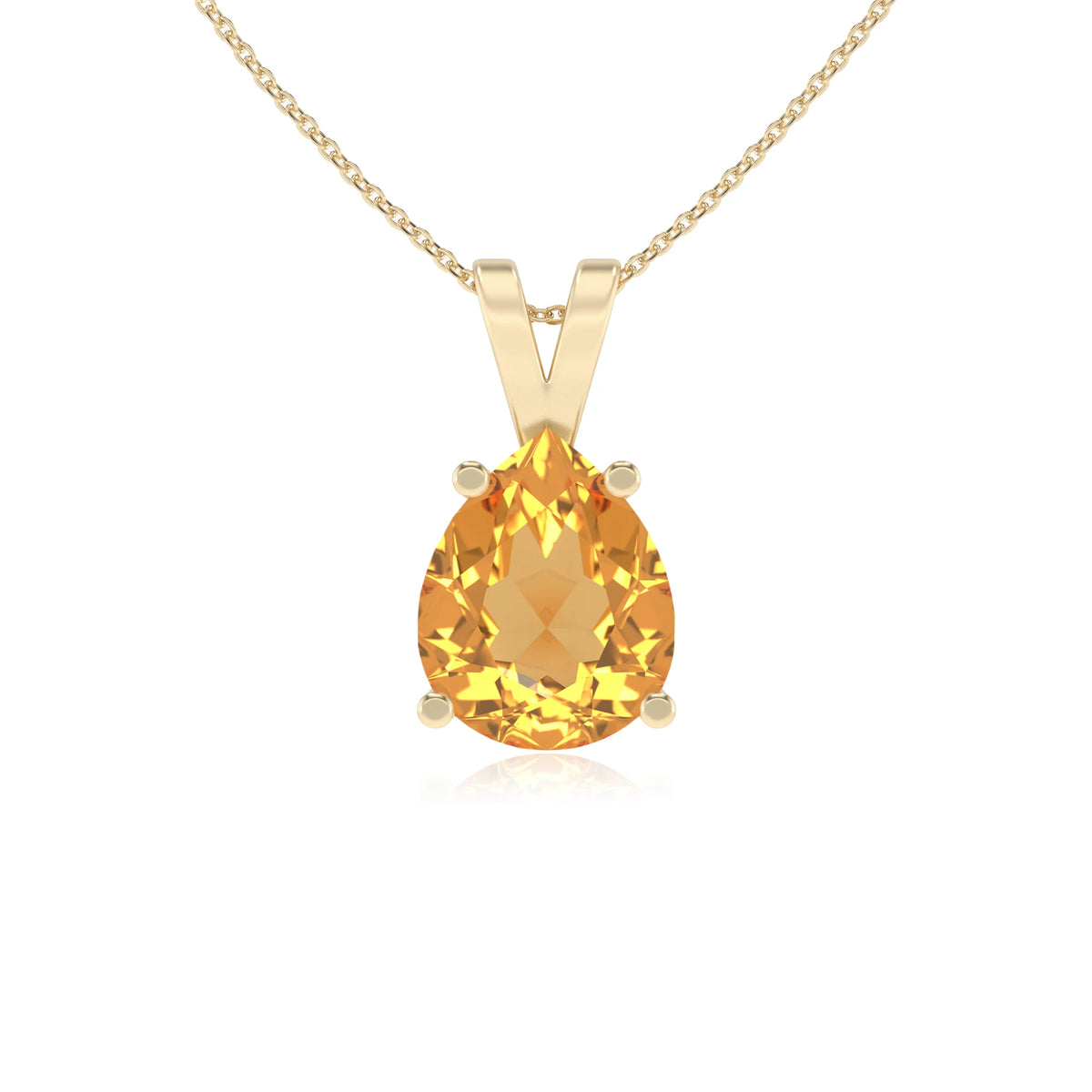 lab grown citrine pear solitaire v-bale necklaces in yellow gold 