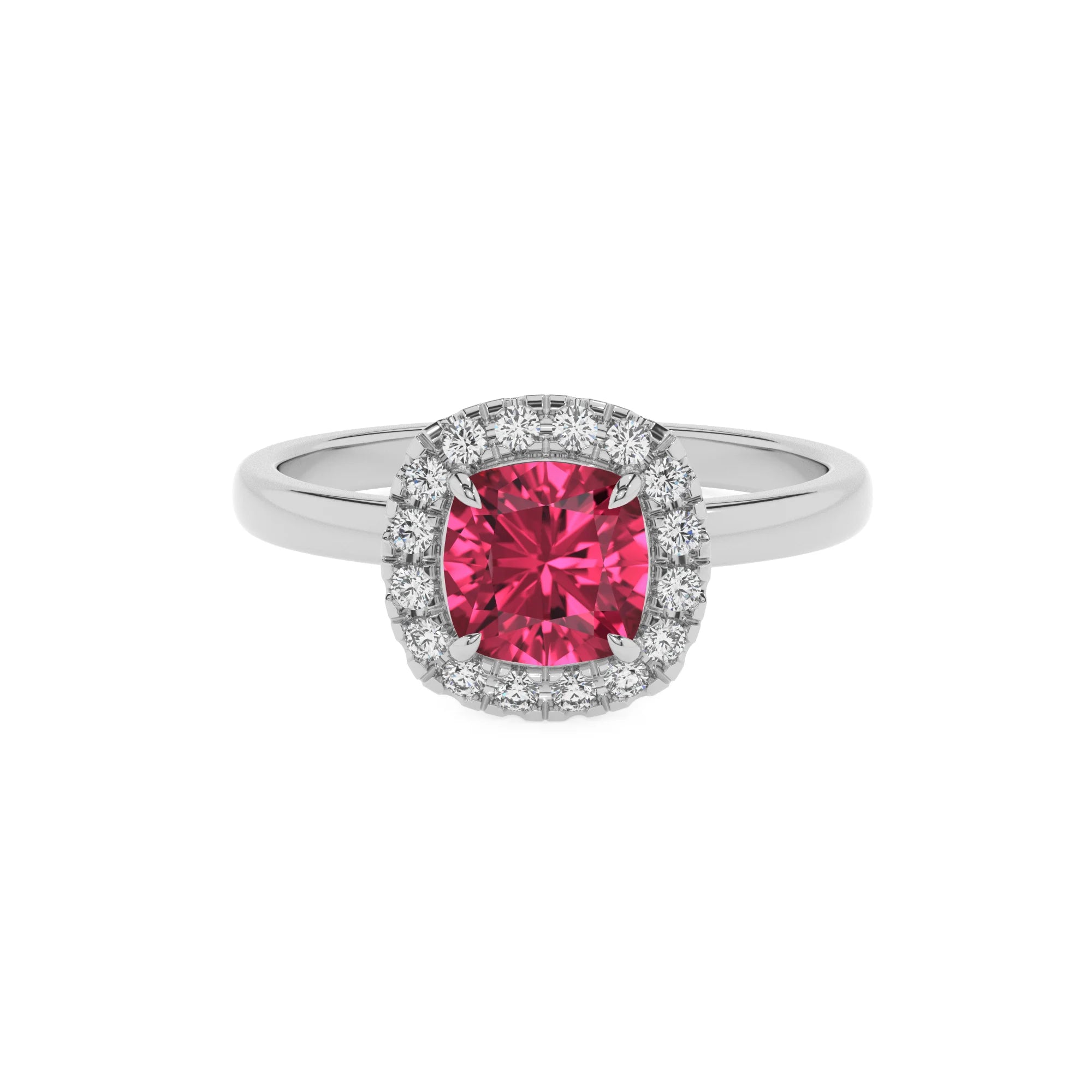 lab grown pink-tourmaline cushion solitaire rings in platinum 