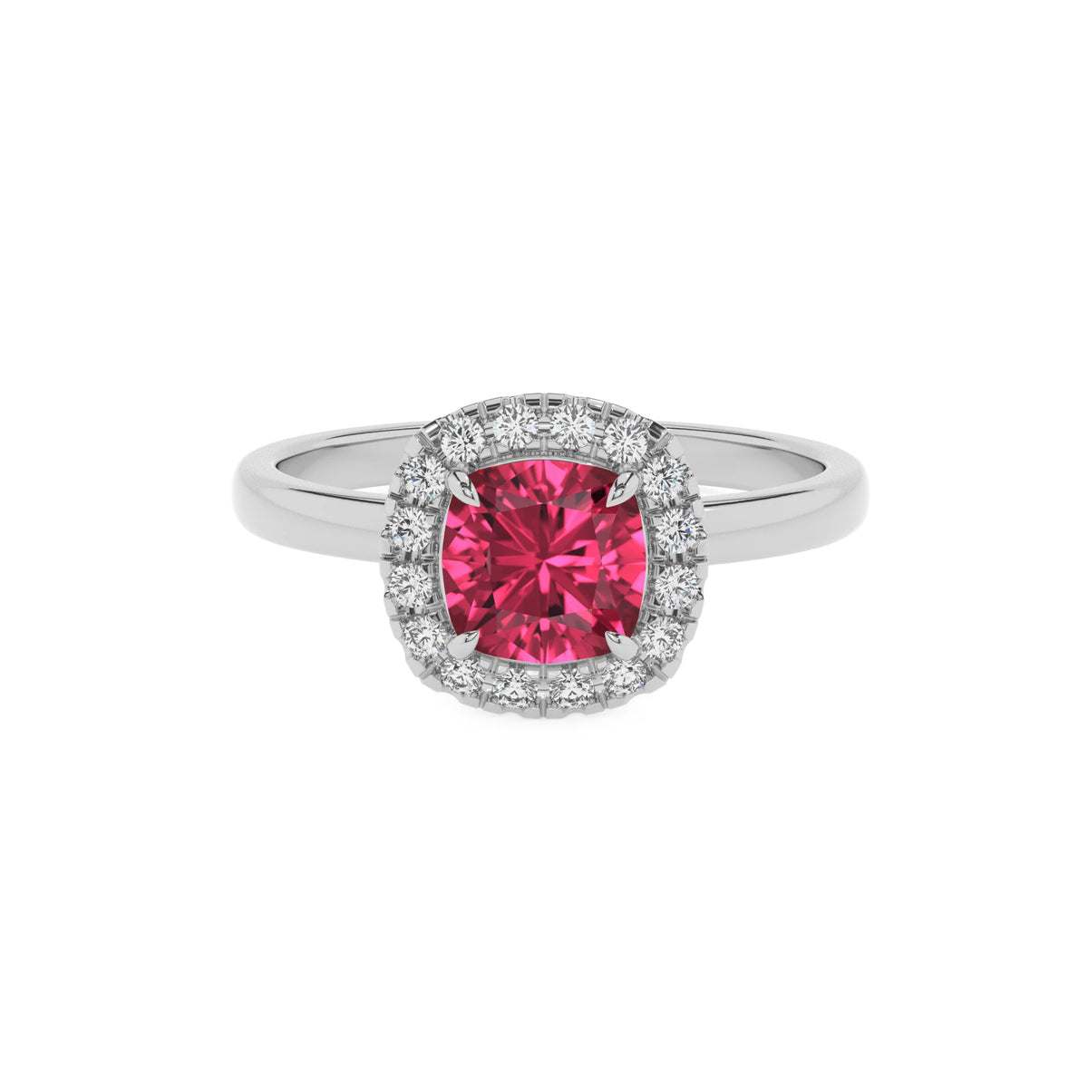 lab grown pink-tourmaline cushion solitaire rings in platinum 