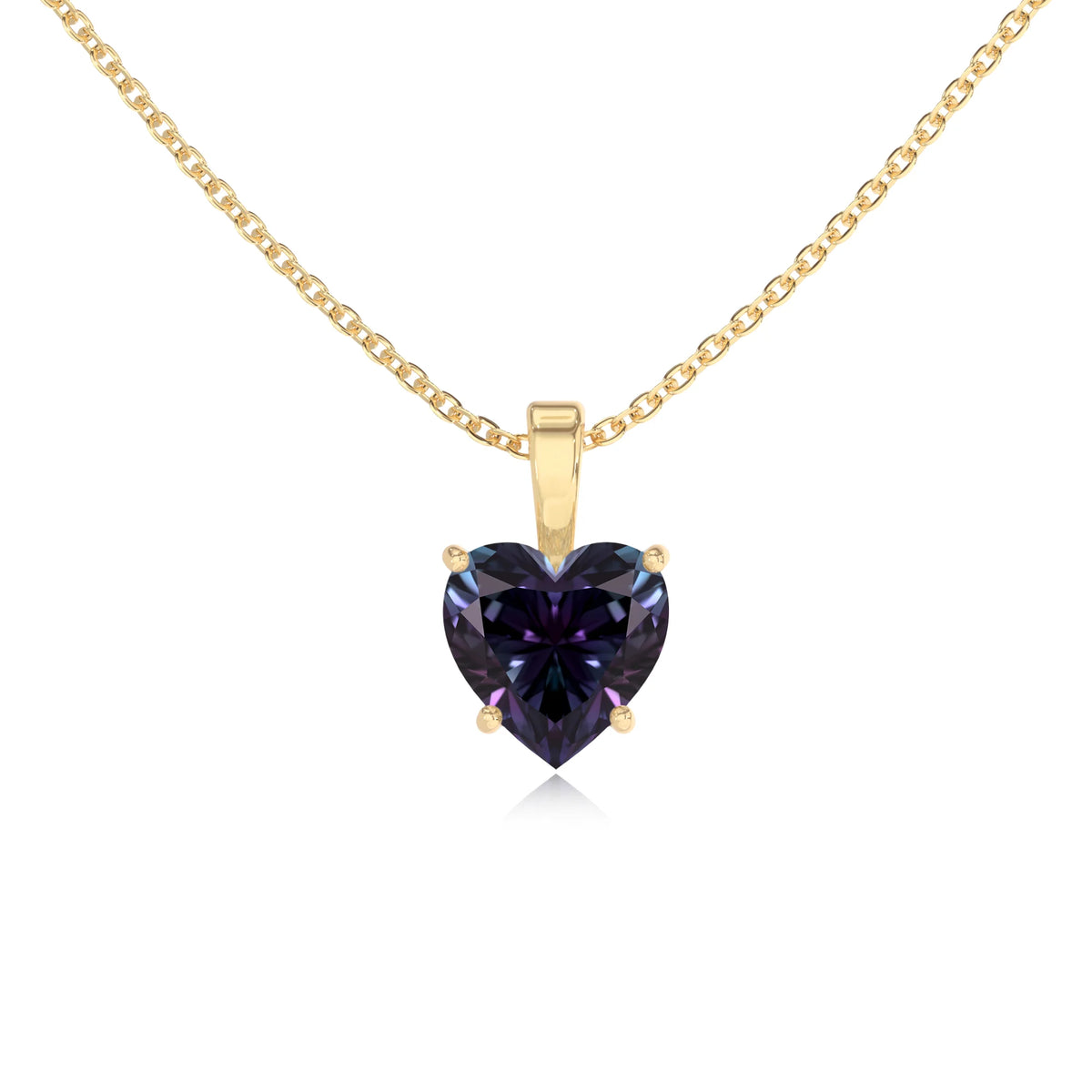 lab grown alexandrite heart solitaire necklaces in yellow gold 