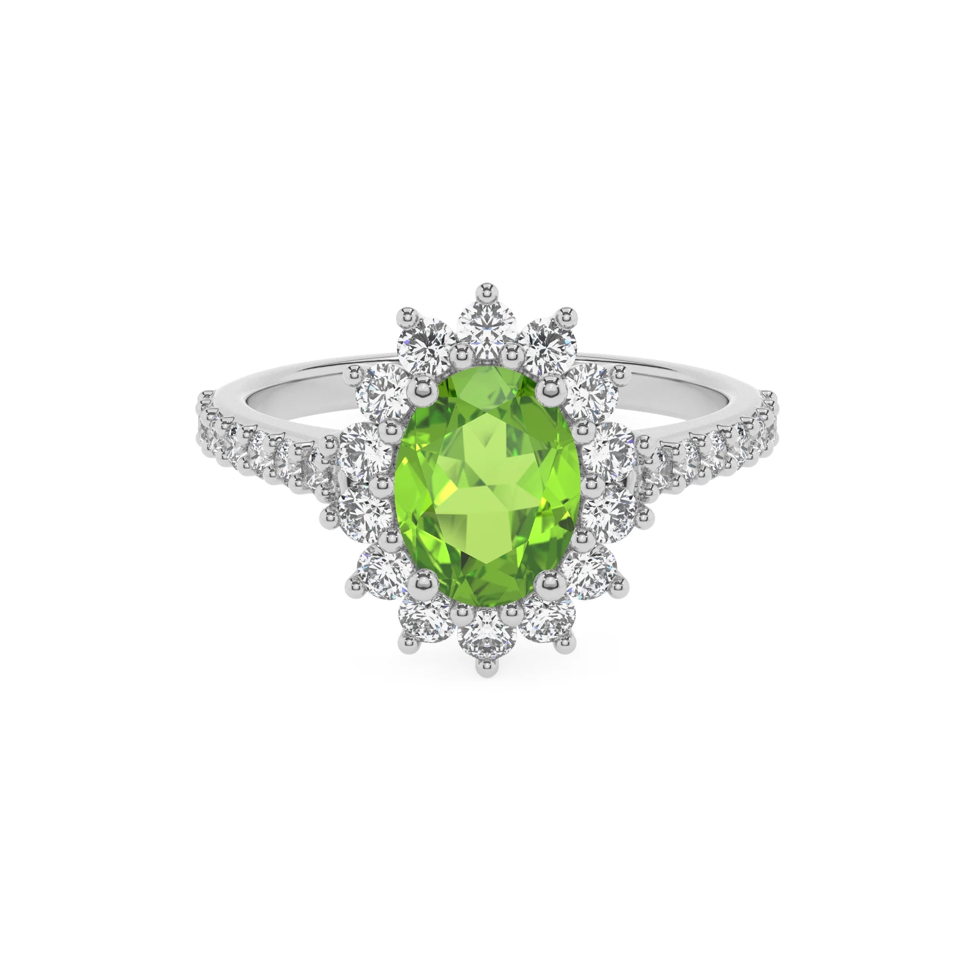 natural peridot oval solitaire rings in white gold 