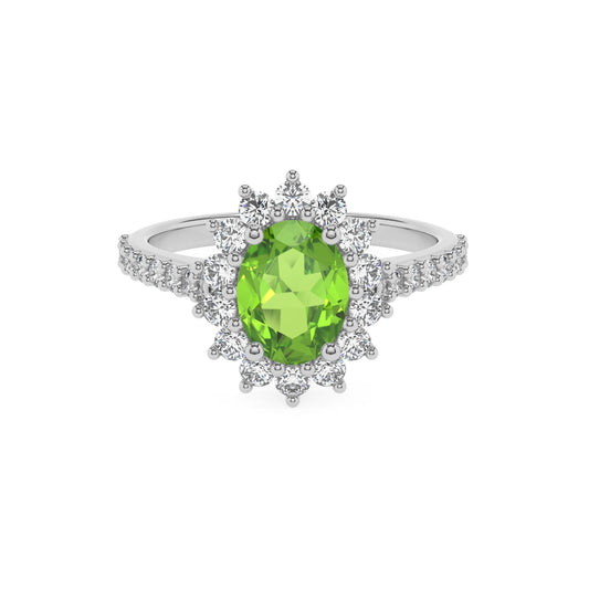 natural peridot oval solitaire rings in white gold 