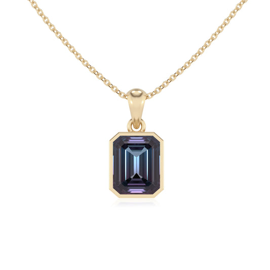 lab grown alexandrite emerald cut solitaire necklaces in yellow gold 