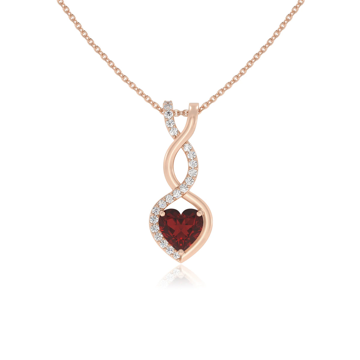 natural garnet heart infinity necklaces in rose gold 