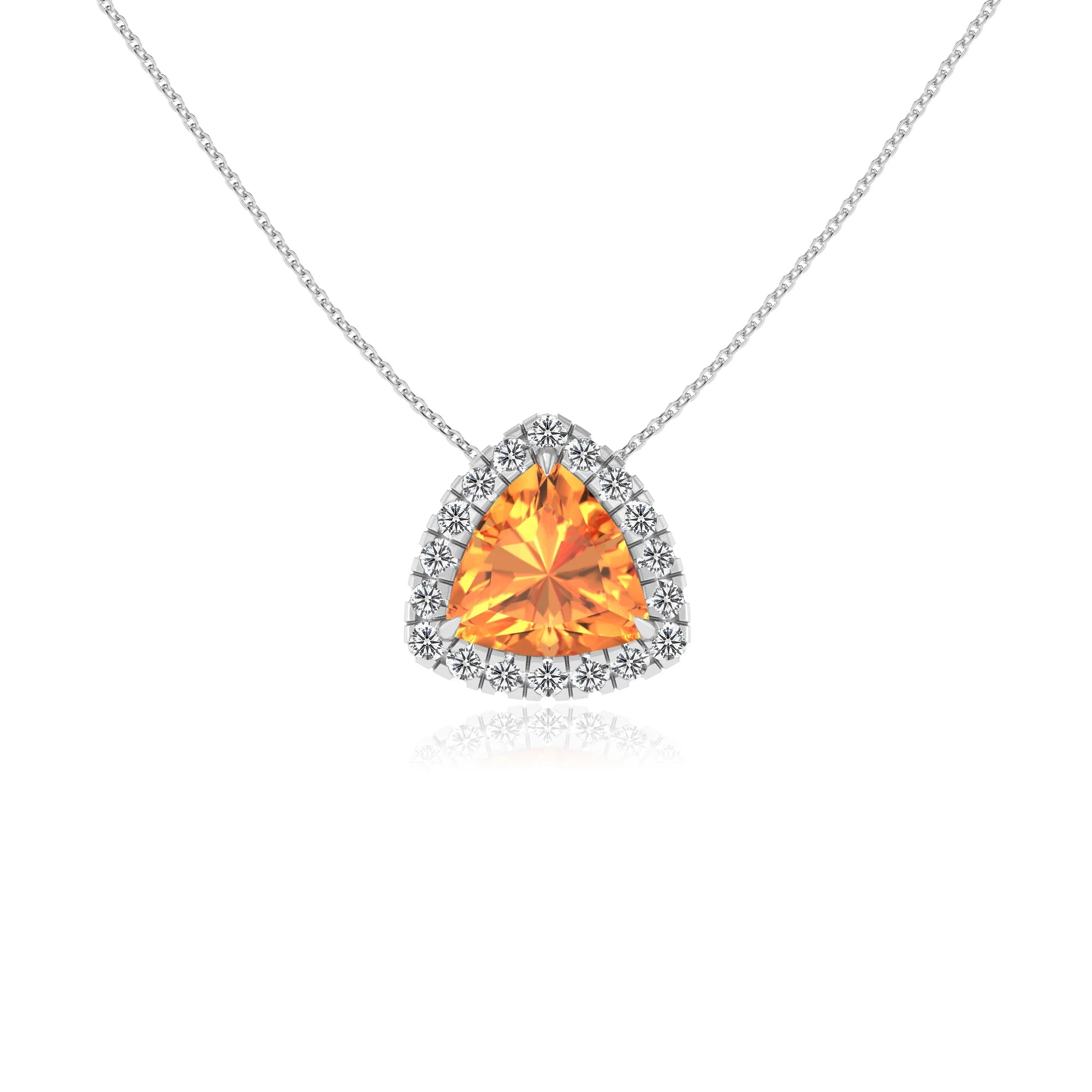 lab grown citrine trillion solitaire necklaces in white gold 