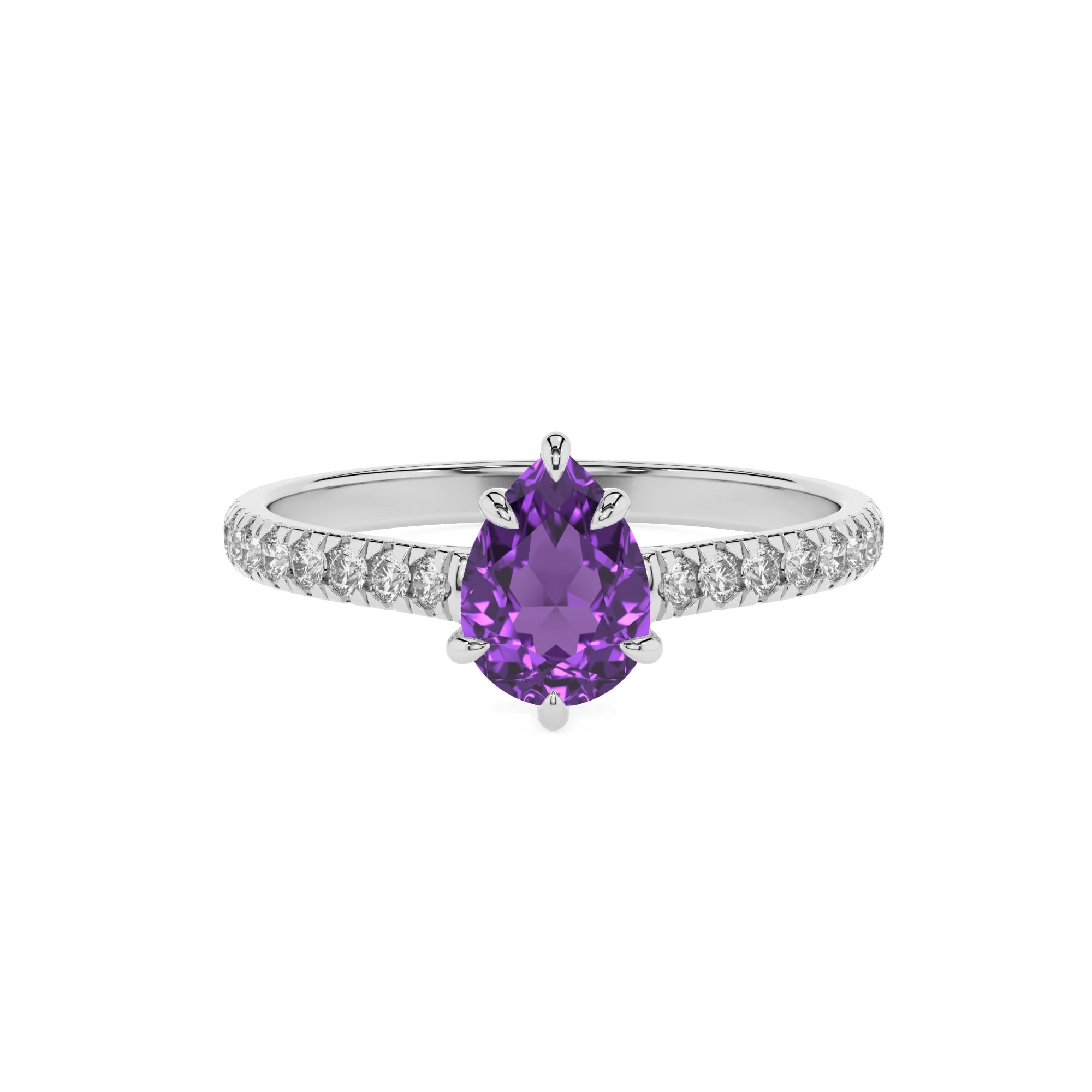lab grown amethyst pear half eternity solitaire engagement rings in white gold 