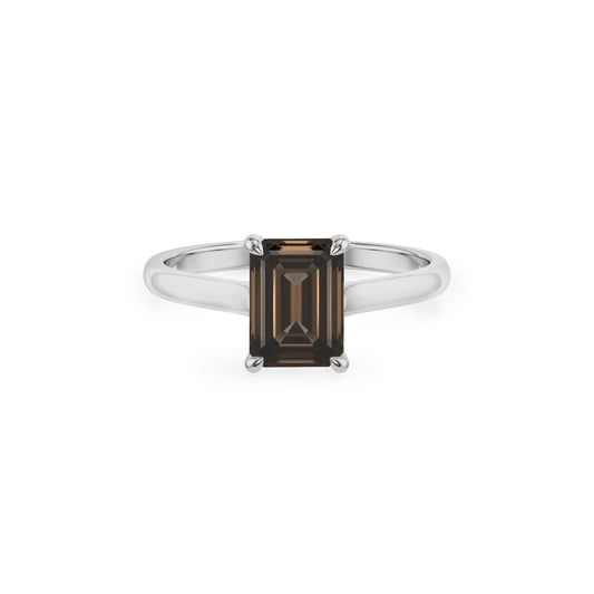 natural smoky-quartz emerald cut solitaire rings in platinum 
