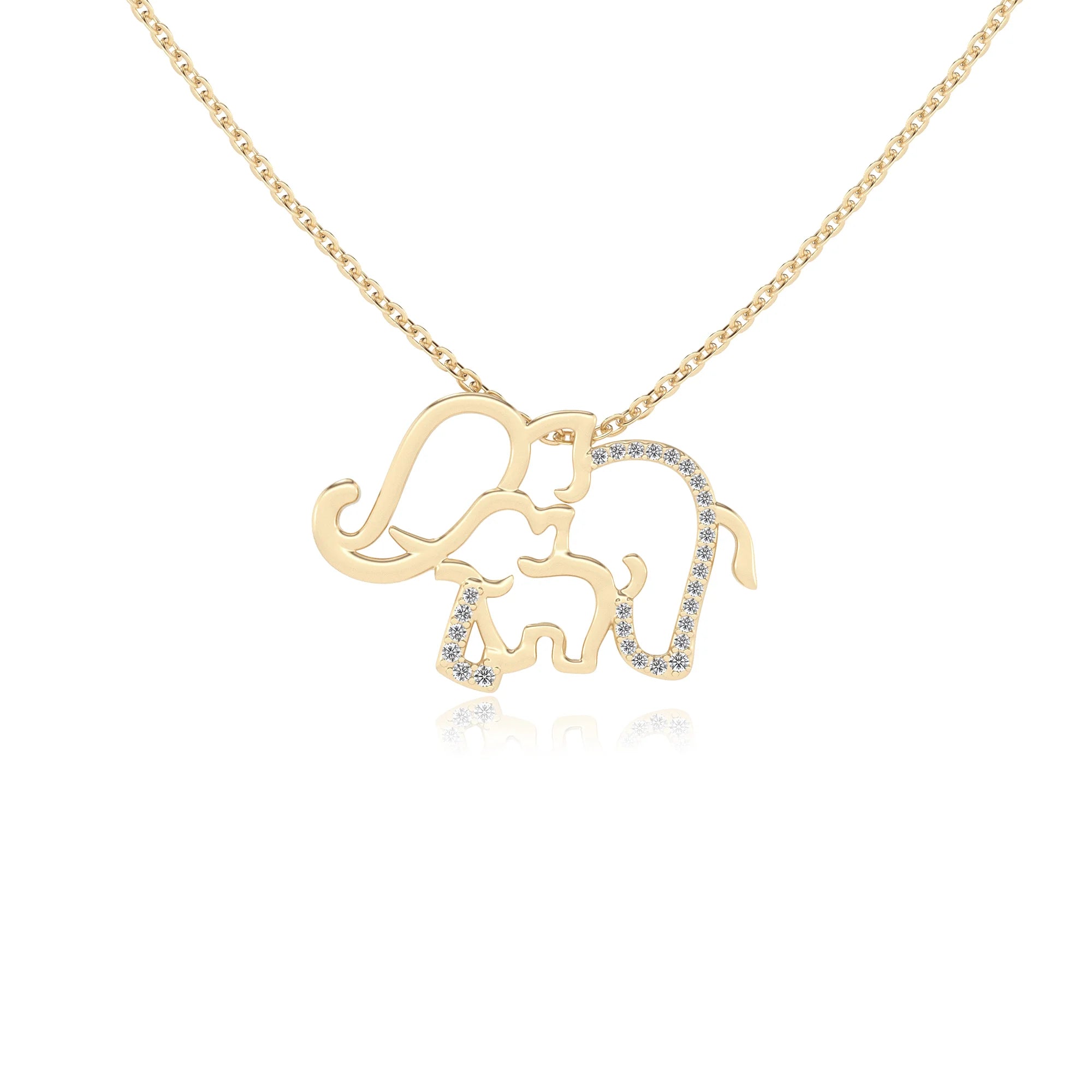 lab grown moissanite round necklaces in yellow gold 