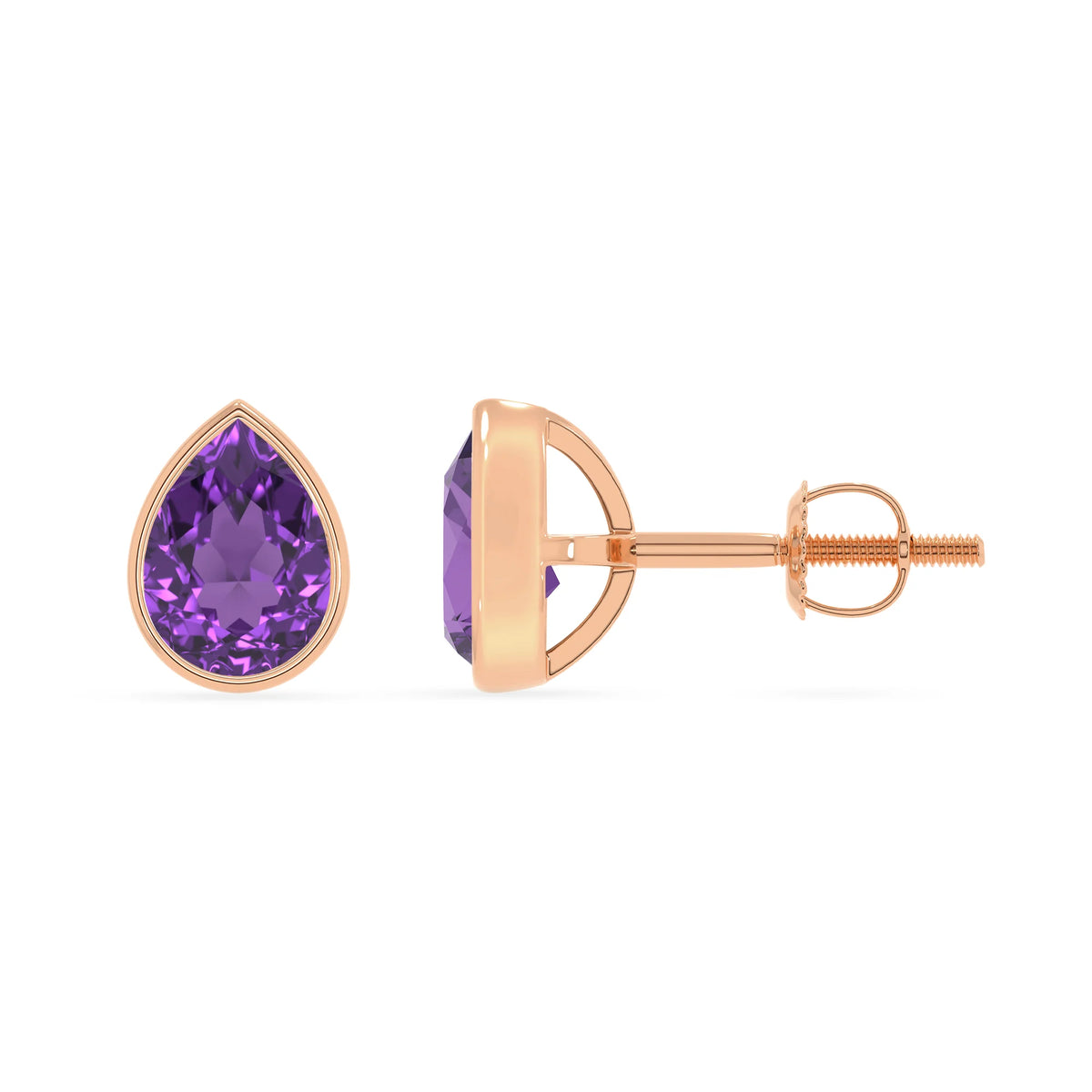 lab grown amethyst pear stud earrings in rose gold 