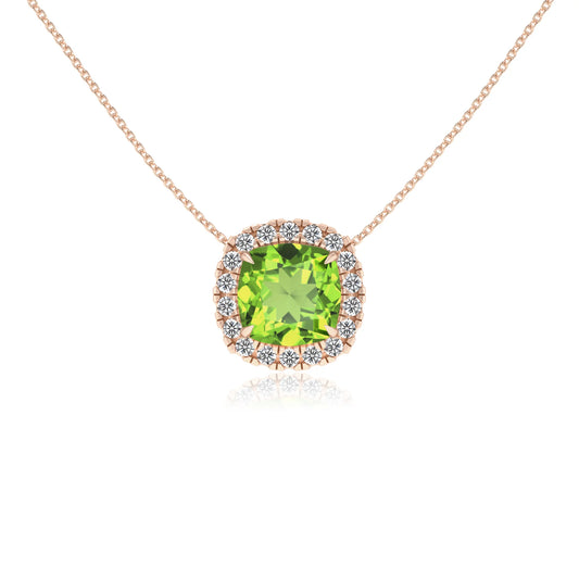 natural peridot cushion solitaire necklaces in rose gold 