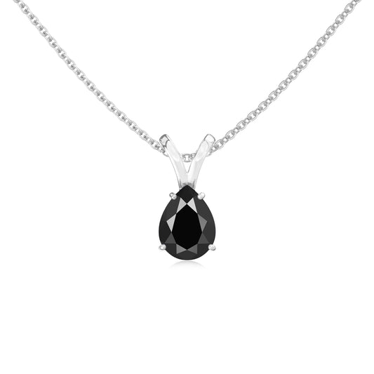natural black-onyx pear solitaire v-bale necklaces in platinum 