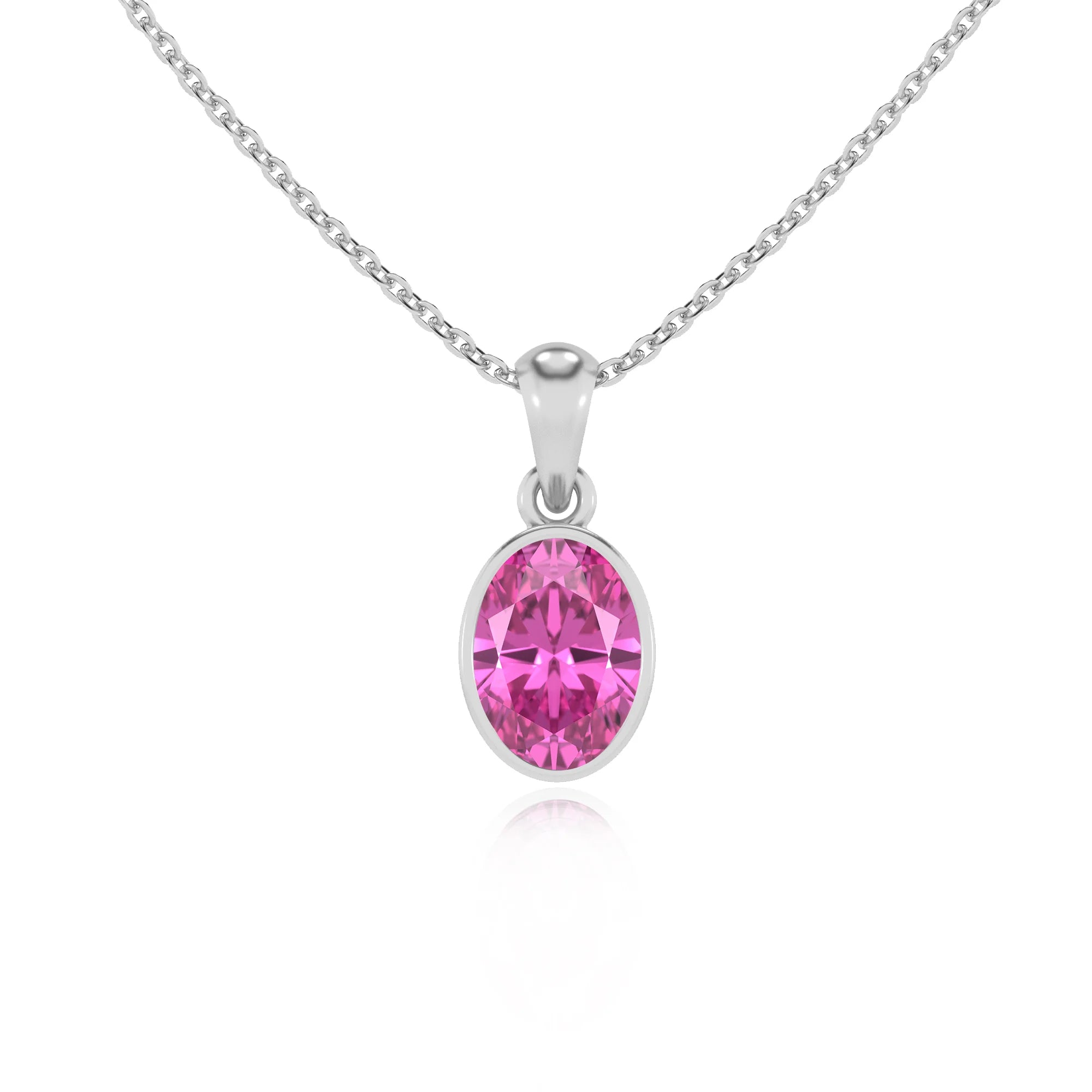 lab grown pink-sapphire oval solitaire necklaces in sterling silver 