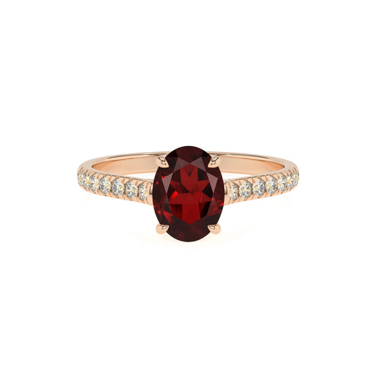 natural garnet oval half eternity solitaire engagement rings in rose gold 