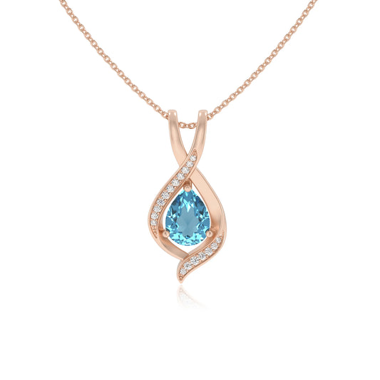 natural swiss-blue-topaz pear solitaire necklaces in rose gold 