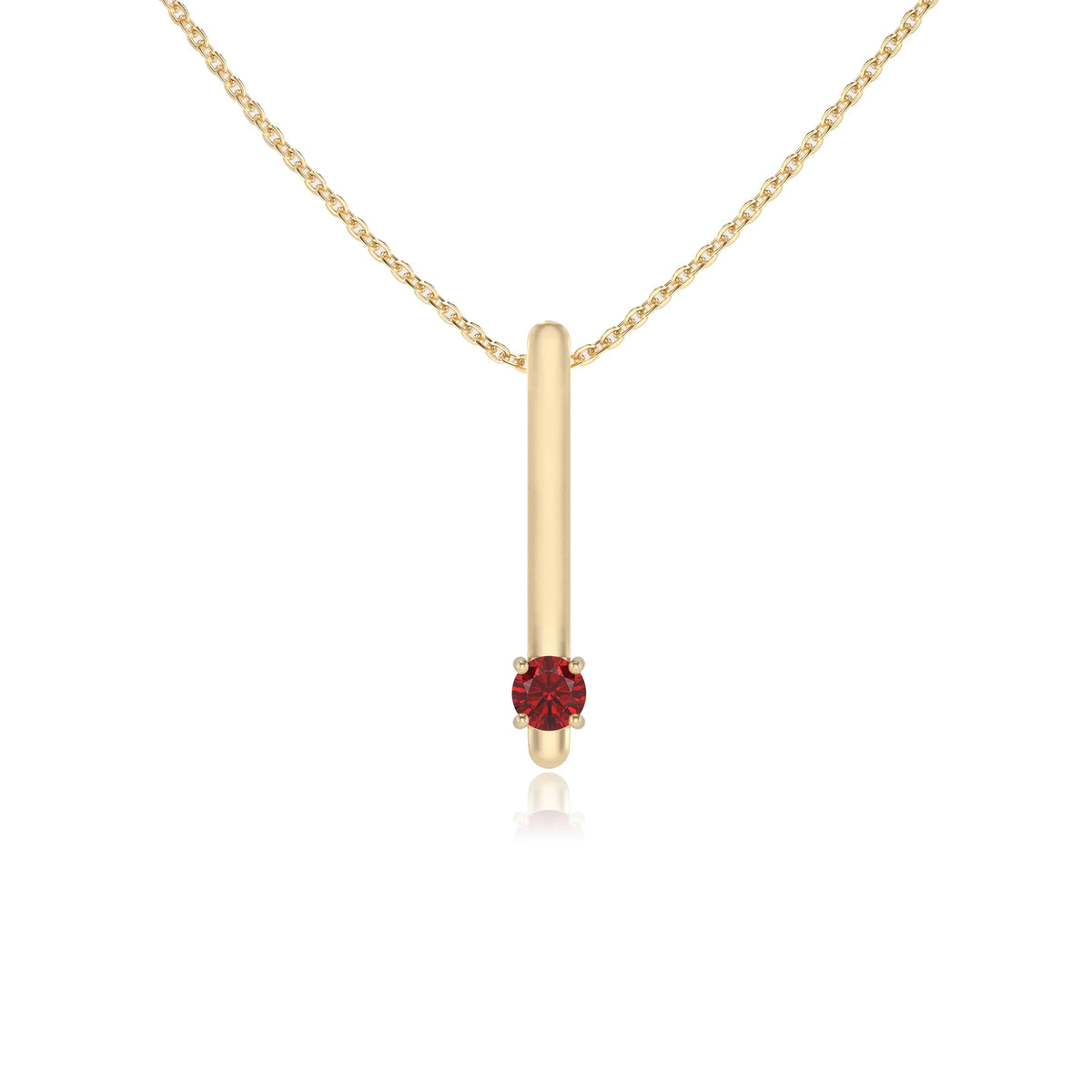 lab grown ruby round bar necklaces in yellow gold 