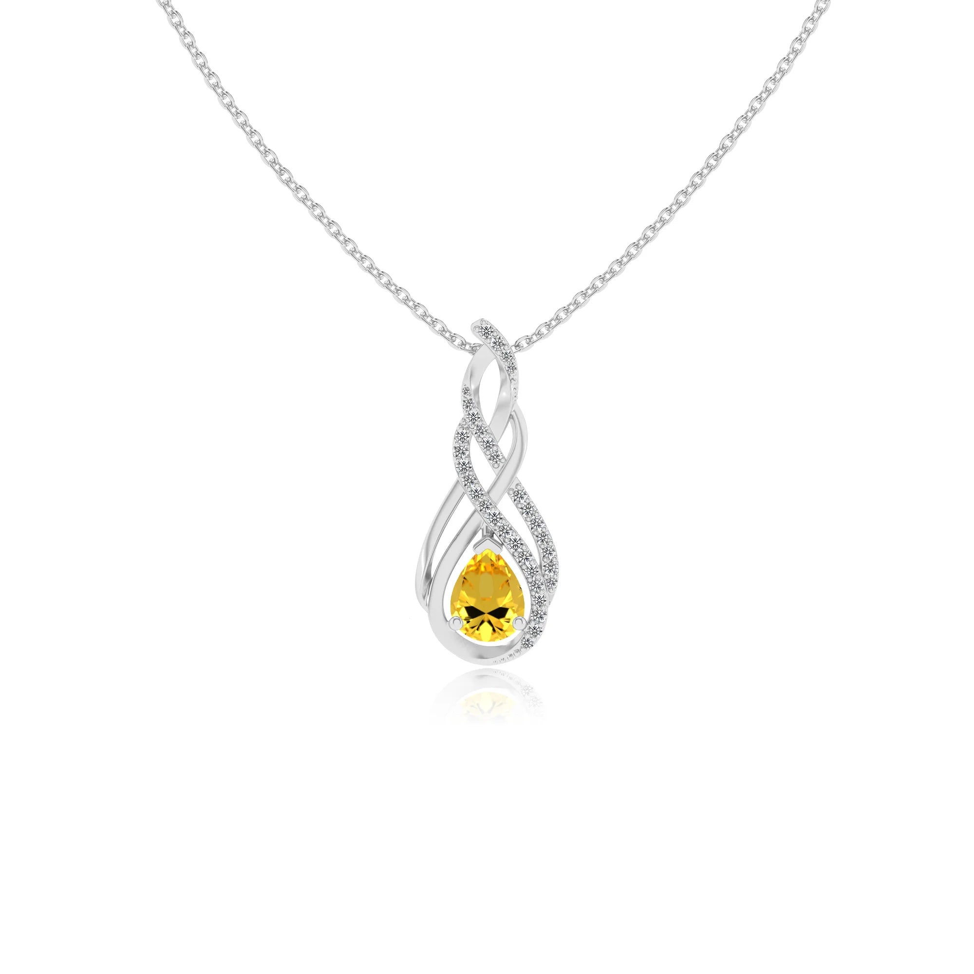 lab grown yellow-sapphire pear solitaire necklaces in platinum 
