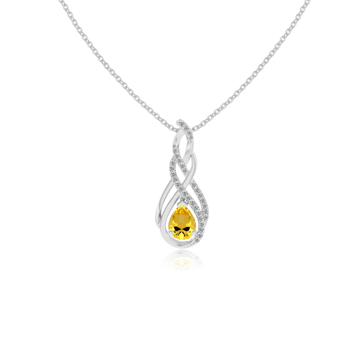 lab grown yellow-sapphire pear solitaire necklaces in platinum 