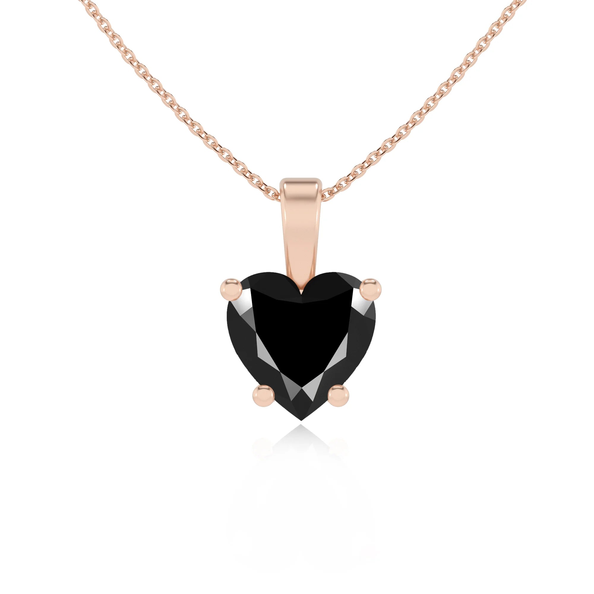 natural black-onyx heart solitaire necklaces in rose gold 