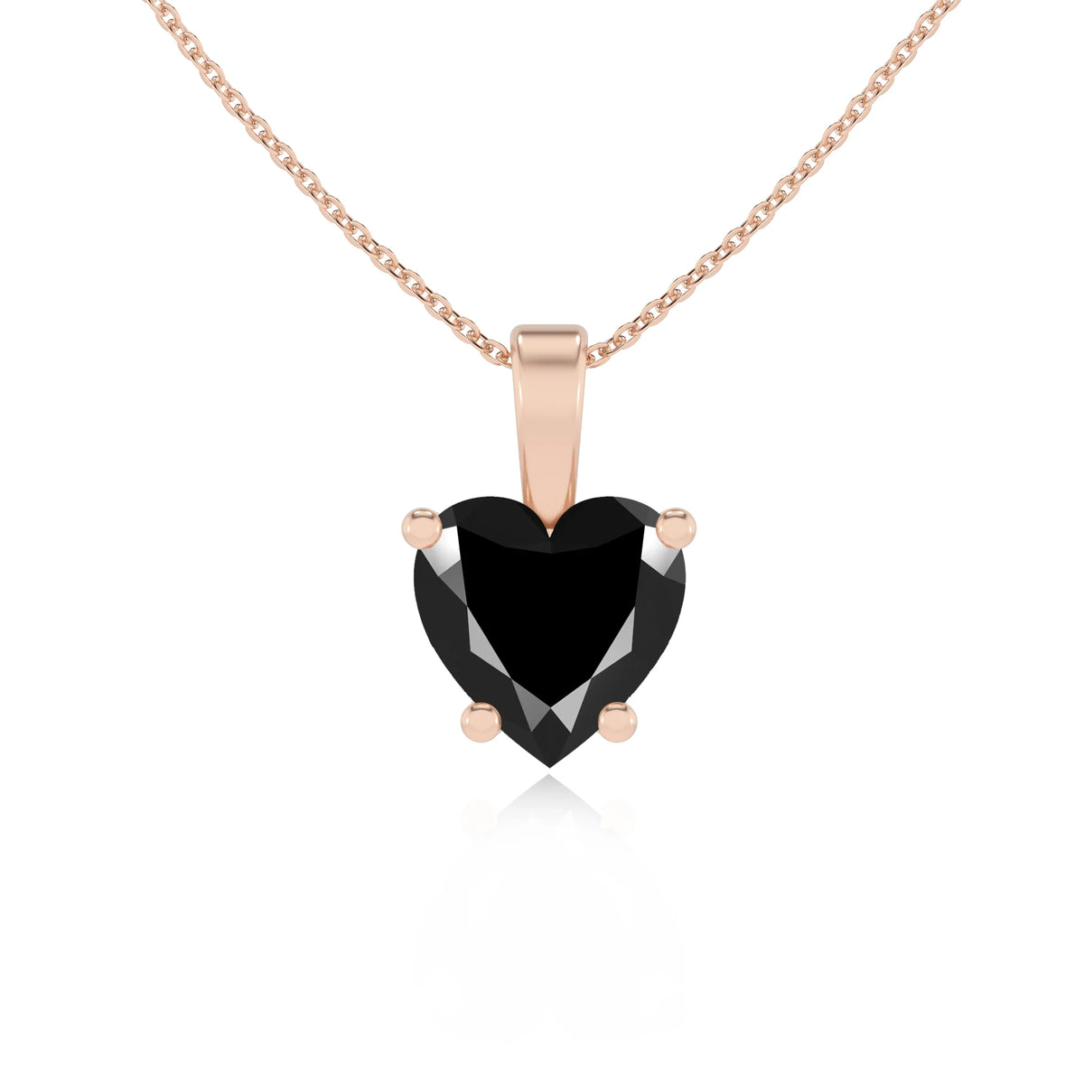 natural black-onyx heart solitaire necklaces in rose gold 