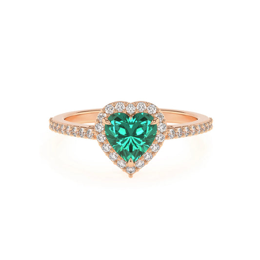 lab grown emerald heart solitaire rings in rose gold 
