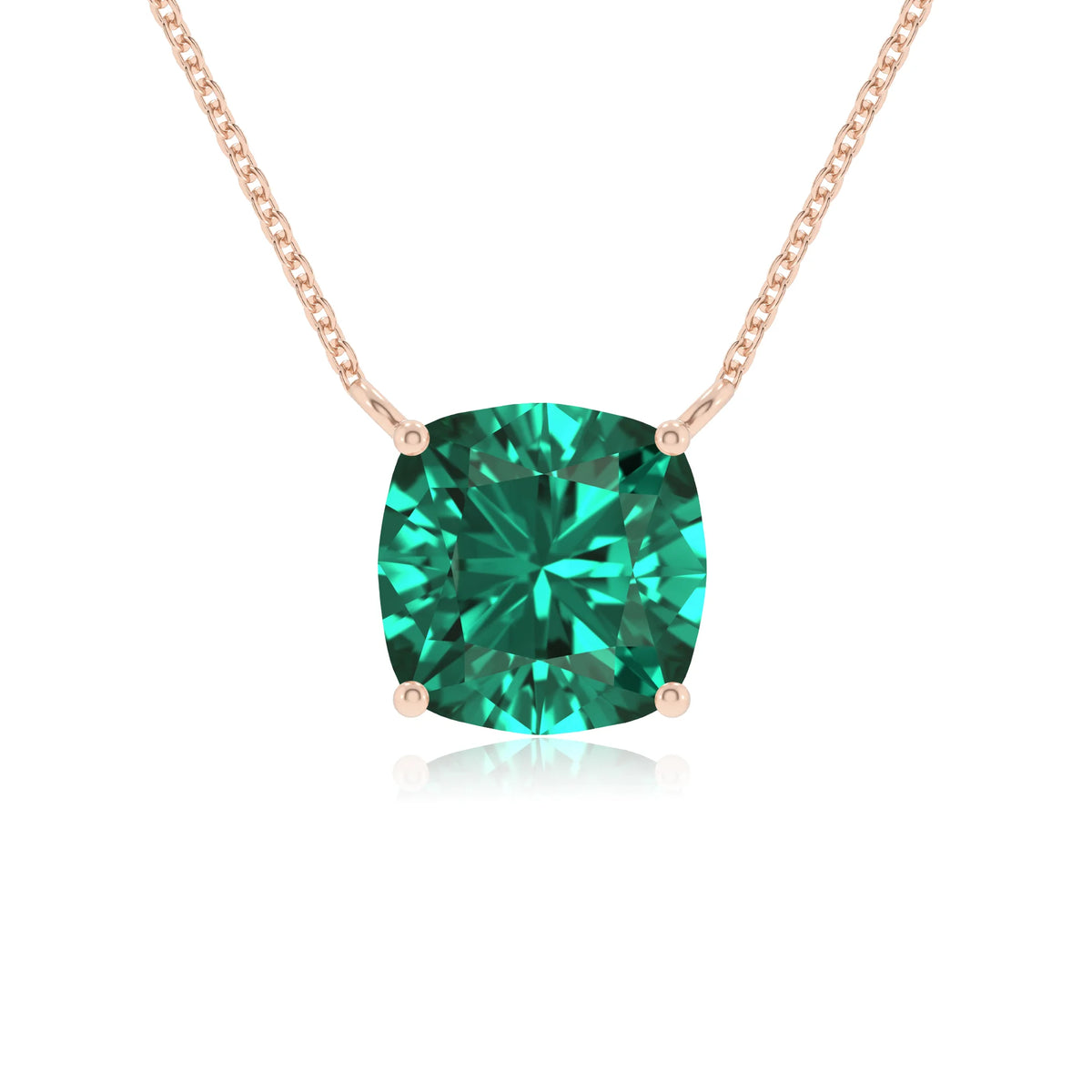 lab grown emerald cushion solitaire necklaces in rose gold 